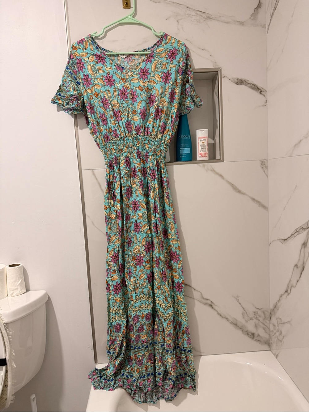 Floral Smocked Maxi Dress in Teal and Purple